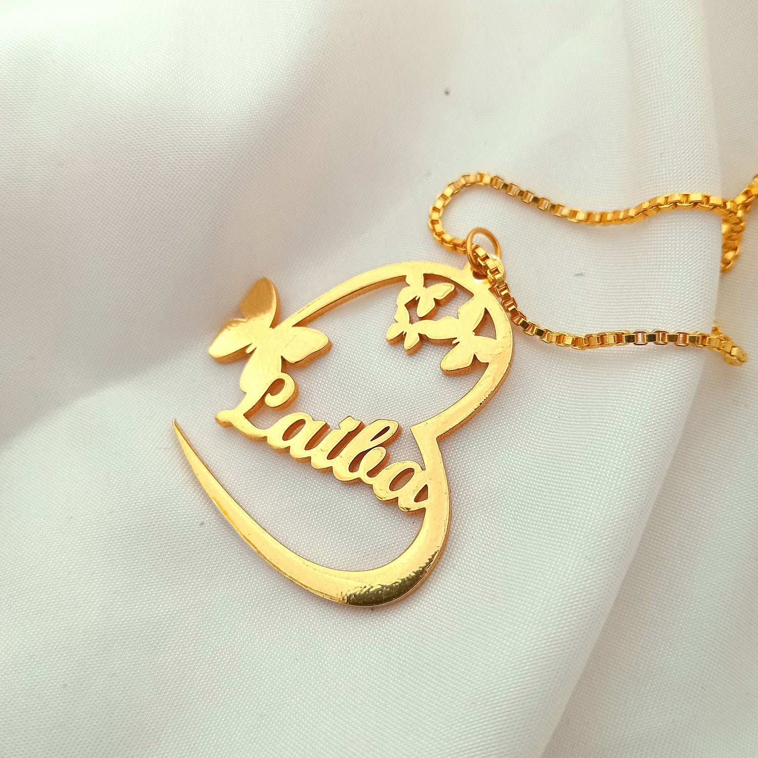 Butterfly Heart Script Personalized Name Necklace