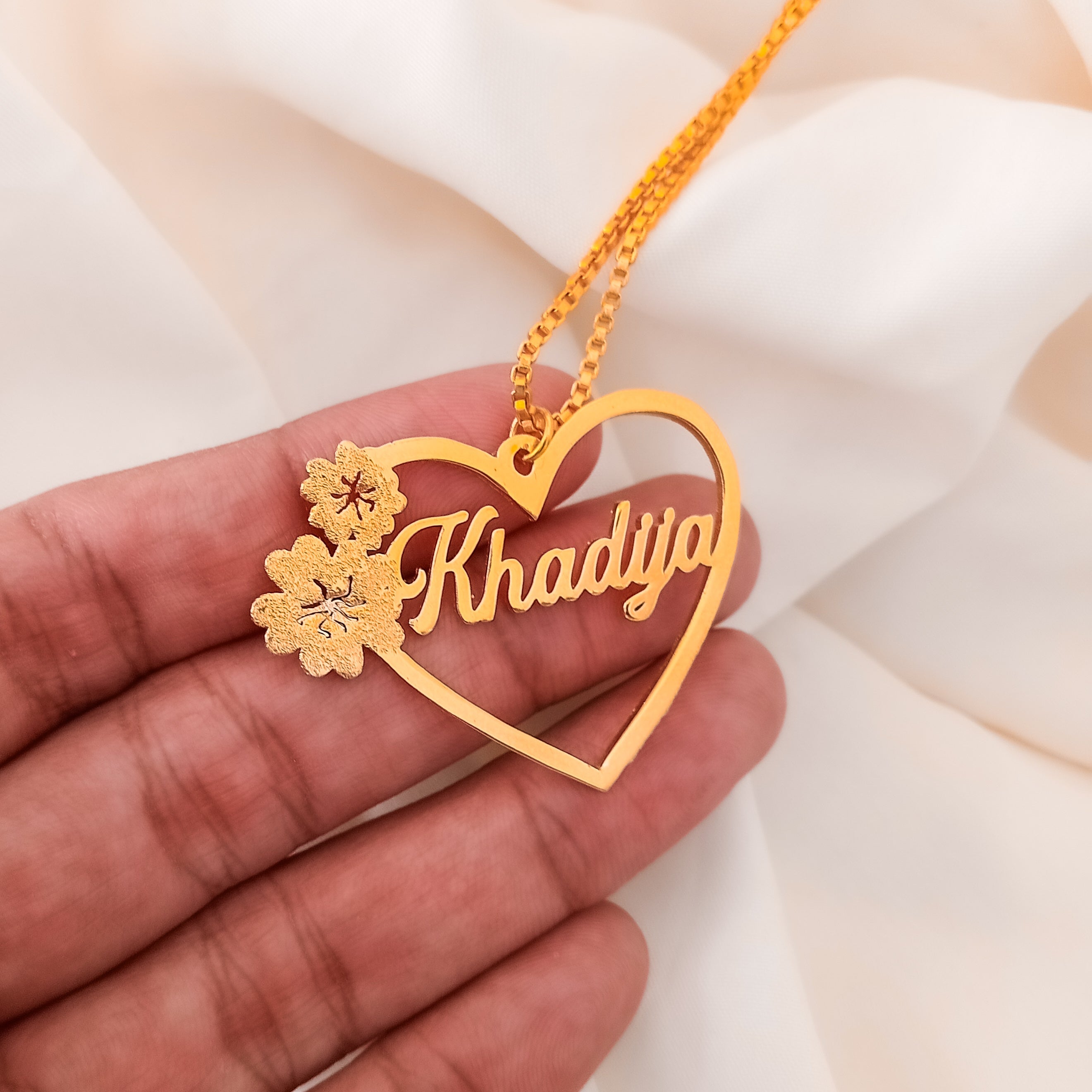 Floral Heart Personalized Name Necklace