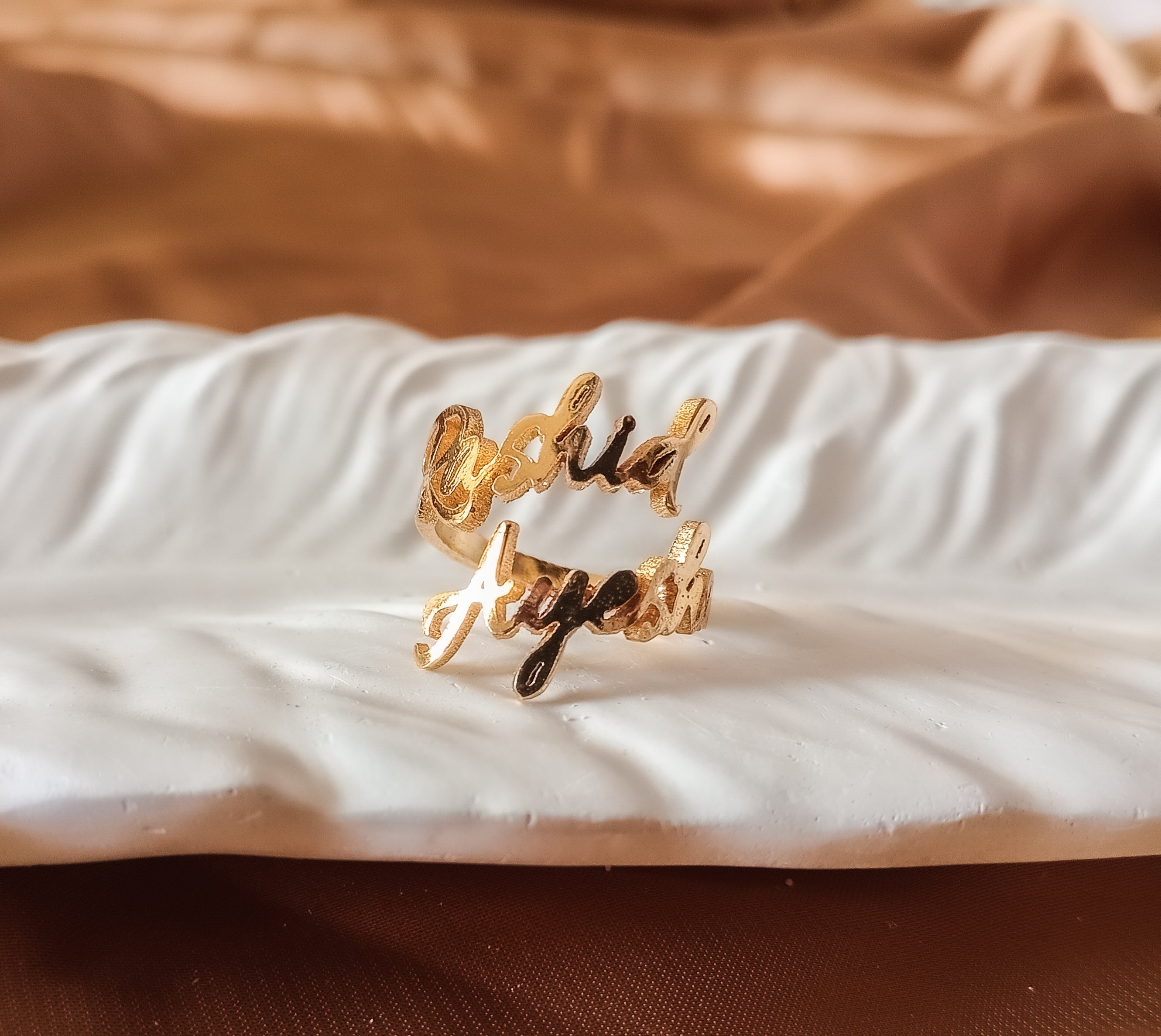 Personalized Cursive Double Name Ring