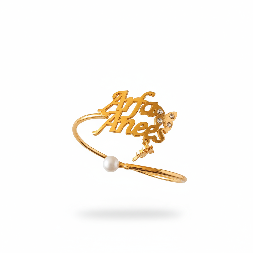 Personalized Pearl Butterfly Name Bangle