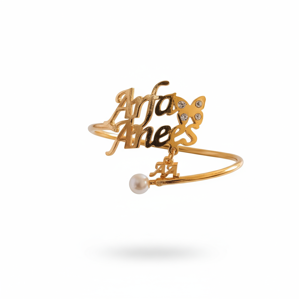 Personalized Pearl Butterfly Name Bangle